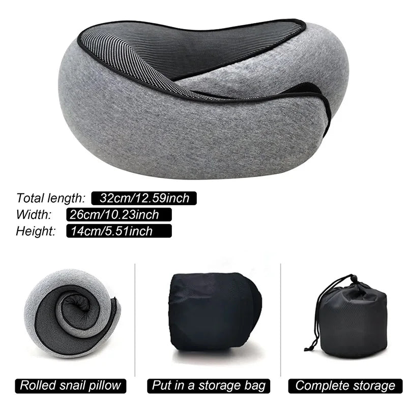 Travel Neck Pillow – Memory Foam U-Shaped Snail Design for Neck Support & Comfort