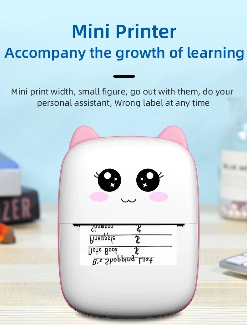 Mini Cat Thermal Printer – Portable 58mm Bluetooth Printer for Photos & Labels (iOS/Android)