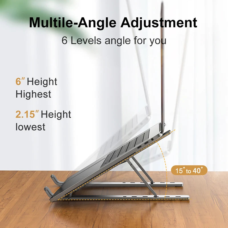 Aluminium Alloy Laptop Stand – Adjustable, Foldable & Portable for Ergonomic Cooling & Non-Slip Support