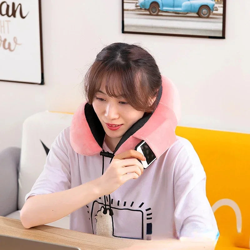 Memory Foam Travel Neck Pillow – U-Shaped Ergonomic Support for Airplane, Car & Office Naps
