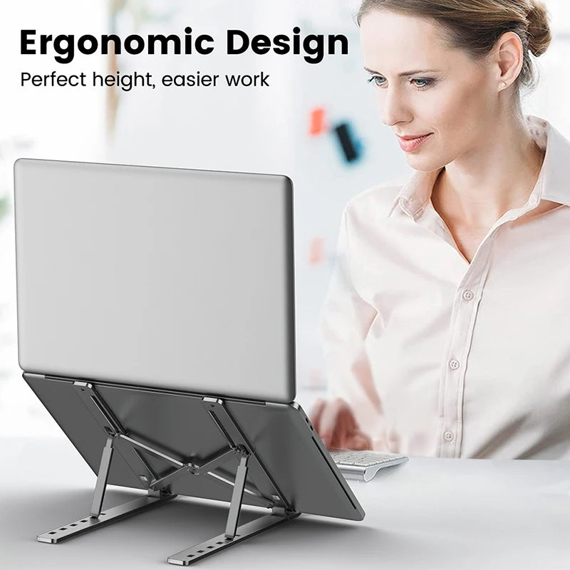 Aluminium Alloy Laptop Stand – Adjustable, Foldable & Portable for Ergonomic Cooling & Non-Slip Support
