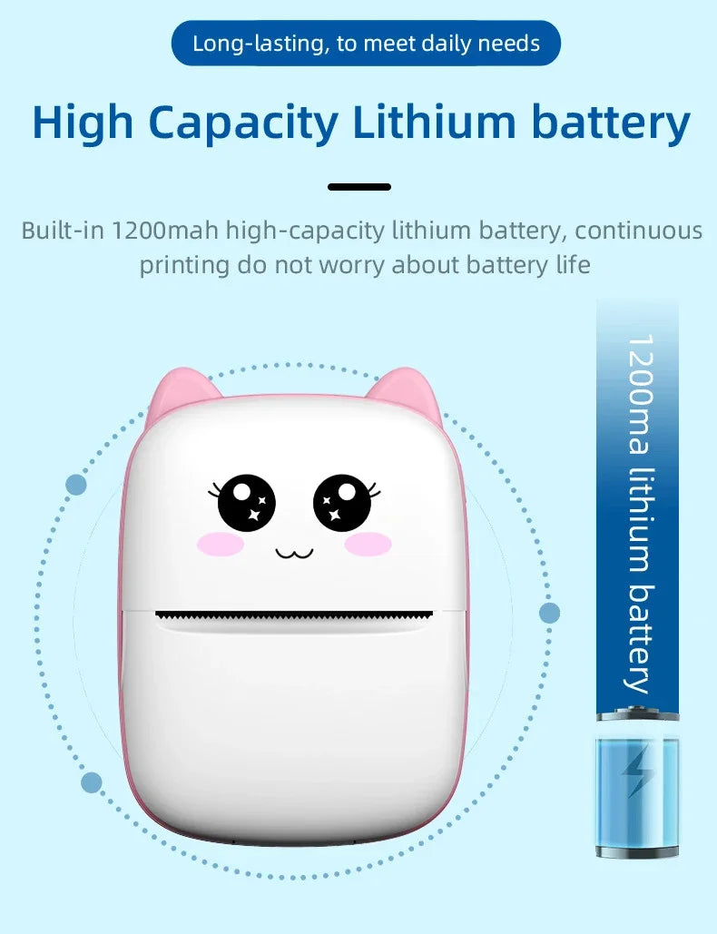 Mini Cat Thermal Printer – Portable 58mm Bluetooth Printer for Photos & Labels (iOS/Android)