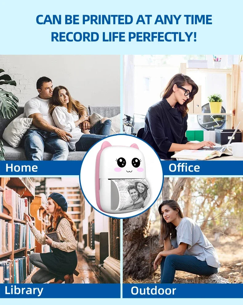 Mini Cat Thermal Printer – Portable 58mm Bluetooth Printer for Photos & Labels (iOS/Android)