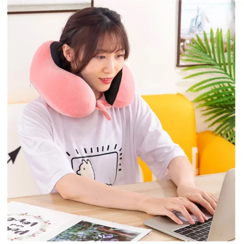 Memory Foam Travel Neck Pillow – U-Shaped Ergonomic Support for Airplane, Car & Office Naps